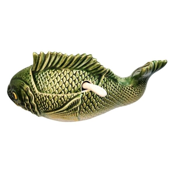 Fish-Shaped 2qt. Ceramic Soup Tureen with Serving Spoon 1950s Vintage Fish Lover - Picture 14 of 14